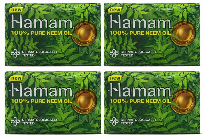 Hamam 100% Pure Neem Oil Toilet Soap 150g Pack of 4 Dermatologically Tested Vegetable Oil Based Bar Soap