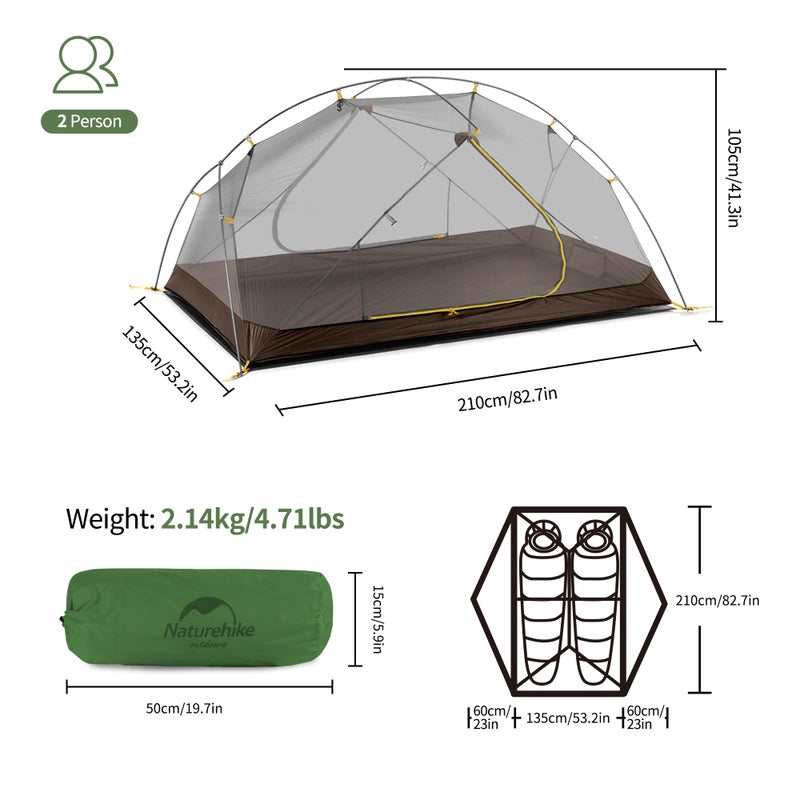 Naturehike Mongar 2 Person Backpacking Tent, 3 Season Two Person Tent, Double Layer Free Standing Tents for Backpacking, Camping Hiking Cycling - Image 2