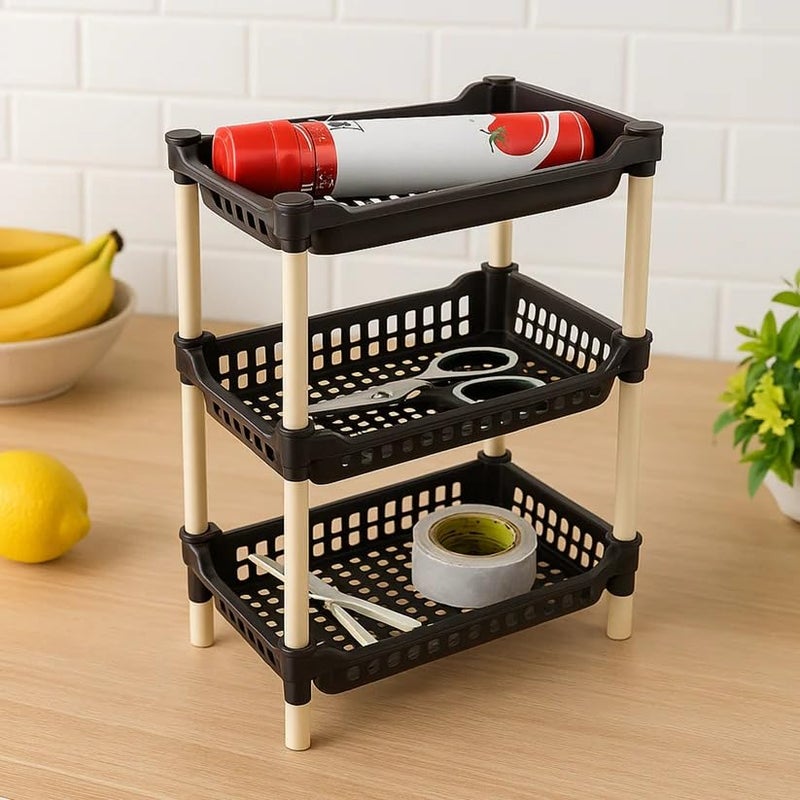 Oblivion Vegetable Stand 1 Pc – Plastic 3-Tier Multipurpose Storage Rack – Multicolor Kitchen Organizer Stand for Veggies, Fruits, Toiletries – Compact & Durable Shelf Rack for Home, Office & Bathroom - Image 3
