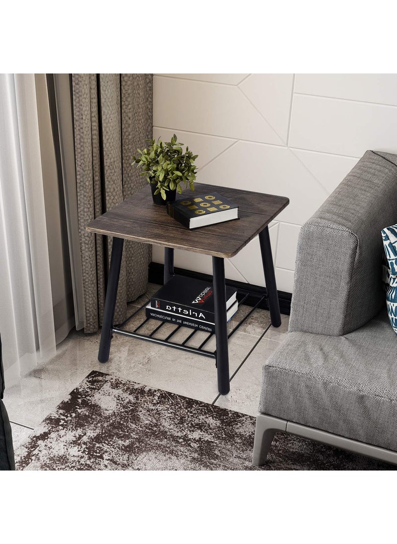 INDIAN DECOR INDIAN DECOR 45194 Rustic End Side Table with Storage Shelf for Living Room 18 Inches Square Industrial Style Accent Table with Metal Frame MDF Walnut  - Image 2