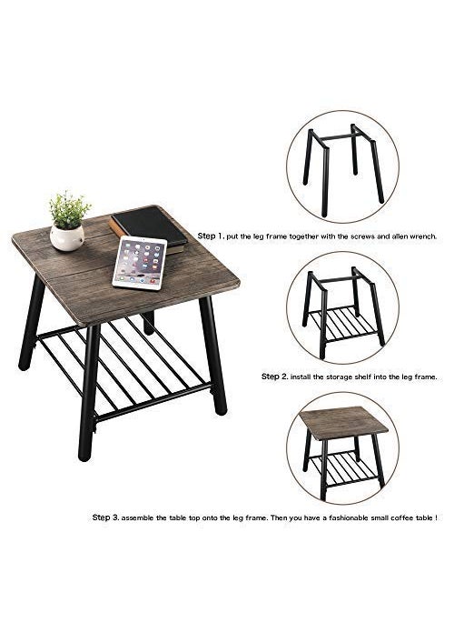 INDIAN DECOR INDIAN DECOR 45194 Rustic End Side Table with Storage Shelf for Living Room 18 Inches Square Industrial Style Accent Table with Metal Frame MDF Walnut  - Image 5
