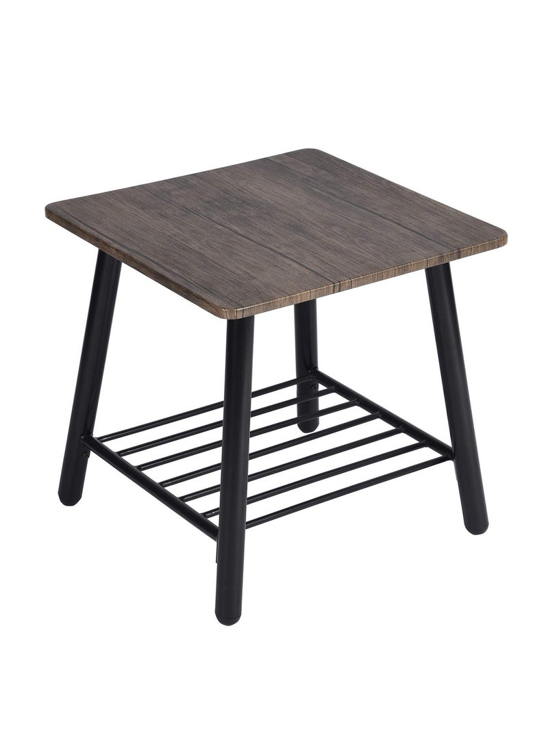 INDIAN DECOR INDIAN DECOR 45194 Rustic End Side Table with Storage Shelf for Living Room 18 Inches Square Industrial Style Accent Table with Metal Frame MDF Walnut  - Image 1