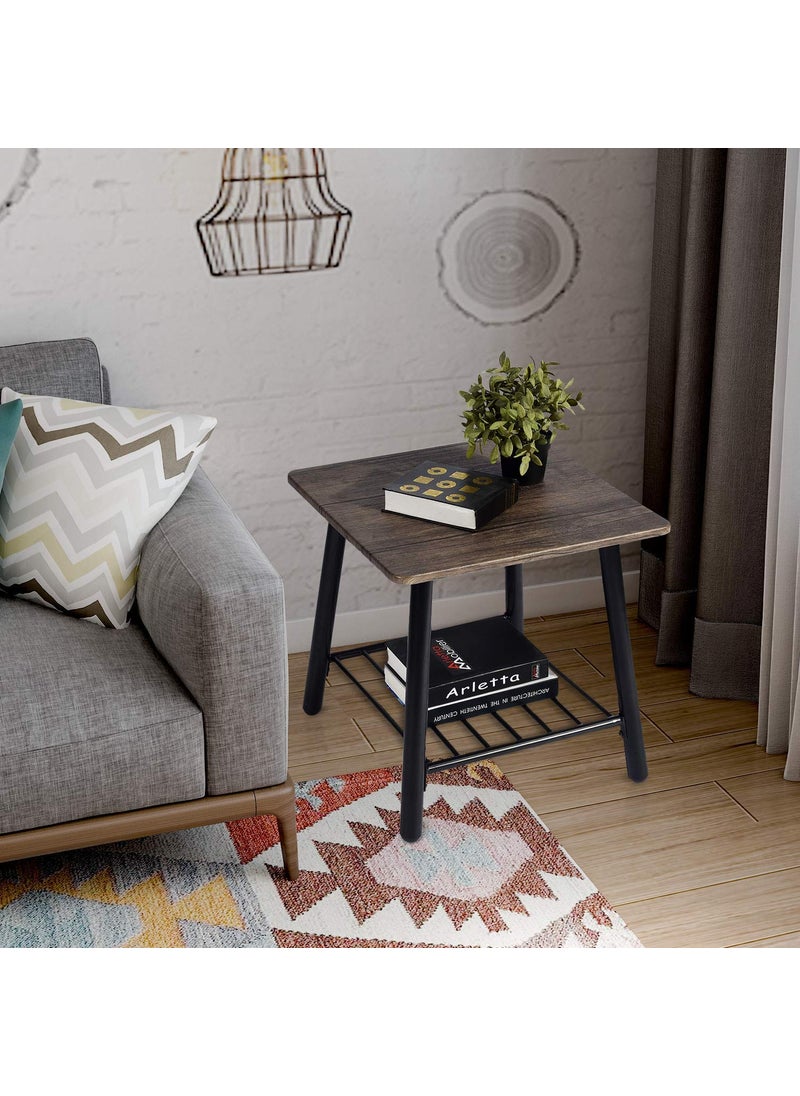 INDIAN DECOR INDIAN DECOR 45194 Rustic End Side Table with Storage Shelf for Living Room 18 Inches Square Industrial Style Accent Table with Metal Frame MDF Walnut  - Image 4