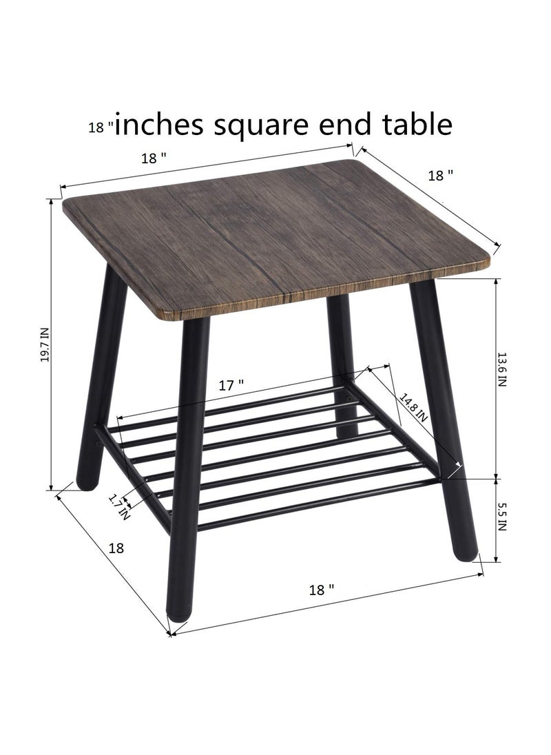 INDIAN DECOR INDIAN DECOR 45194 Rustic End Side Table with Storage Shelf for Living Room 18 Inches Square Industrial Style Accent Table with Metal Frame MDF Walnut  - Image 3