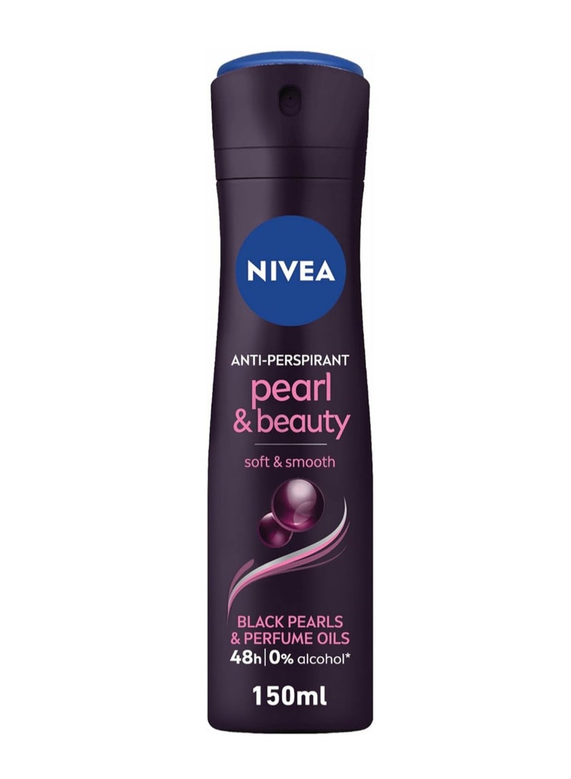 NIVEA Antiperspirant for Women, Pearl & Beauty, Black Pearl & Perfume Oils, Spray 150ml - Image 1
