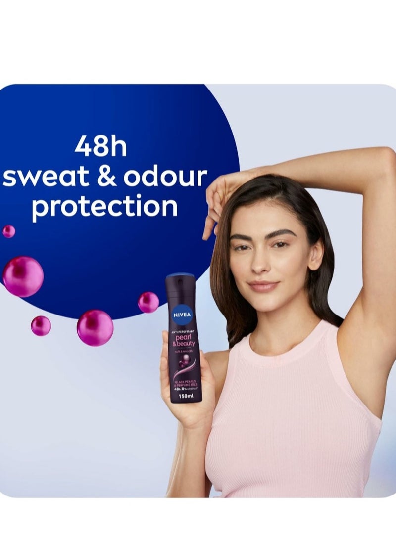 NIVEA Antiperspirant for Women, Pearl & Beauty, Black Pearl & Perfume Oils, Spray 150ml - Image 2