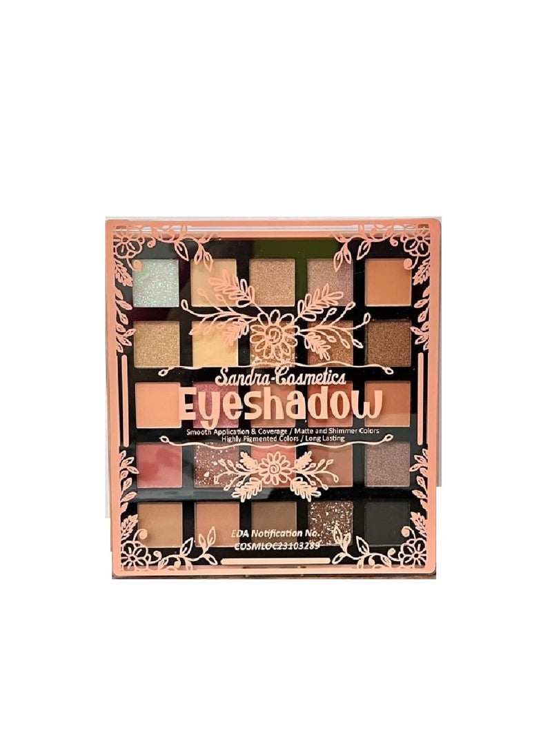 Sandra Cosmatics Professional Eyeshadow Palette – Matte & Shimmer, Highly Pigmented - 25 Colors