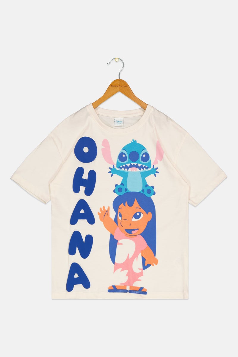 Disney Kids Girl Crew Neck Short Sleeves Graphic Print T-Shirt, Cream - Image 2