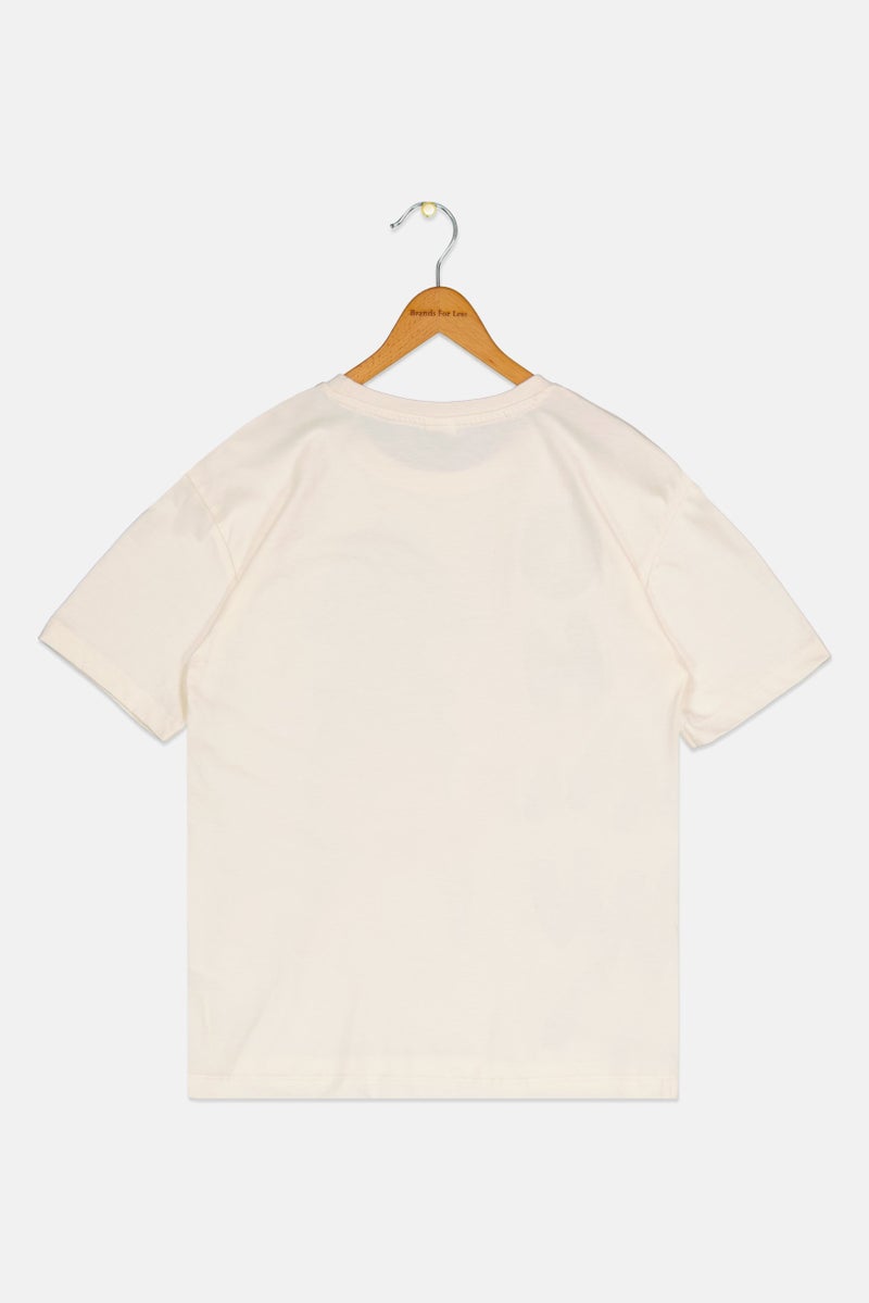 Disney Kids Girl Crew Neck Short Sleeves Graphic Print T-Shirt, Cream - Image 3