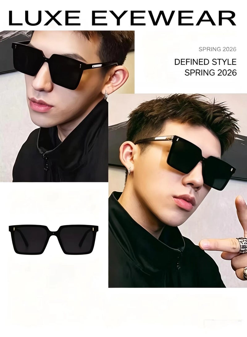 Fashion Big Square Shades With Metal Rivet Decor Black White Two Tone Frame Face Slimming Unisex Glasses For Beach Shopping Outdoor Trip - Image 2
