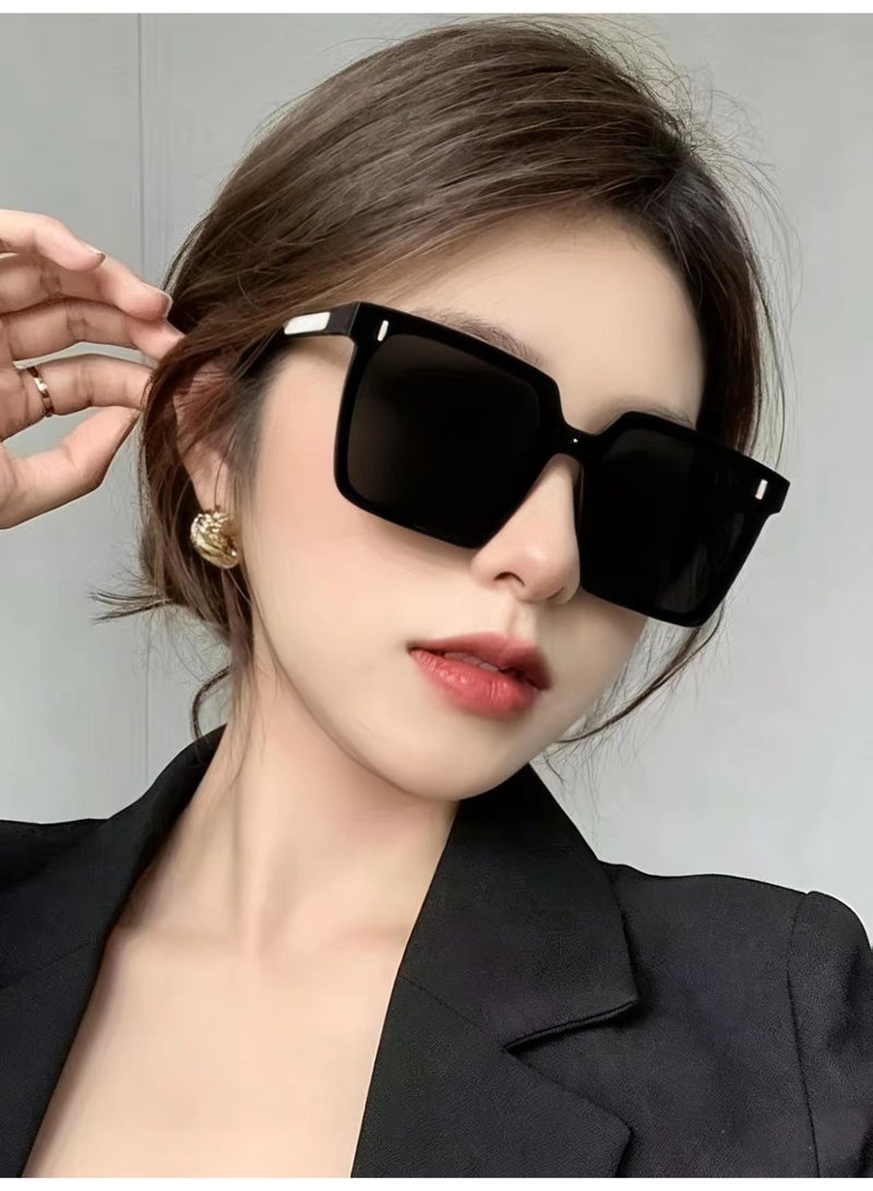 Fashion Big Square Shades With Metal Rivet Decor Black White Two Tone Frame Face Slimming Unisex Glasses For Beach Shopping Outdoor Trip - Image 1