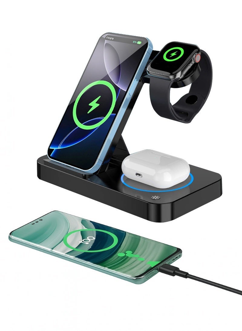 Neyecam 15W 4-in-1 Foldable Wireless Charging Station, Qi Fast Charger Dock for iPhone, AirPods, Apple Watch, Huawei GT & Xiaomi Smartwatch, Compatible with All Qi-Enabled Phones & Earbuds - Image 1