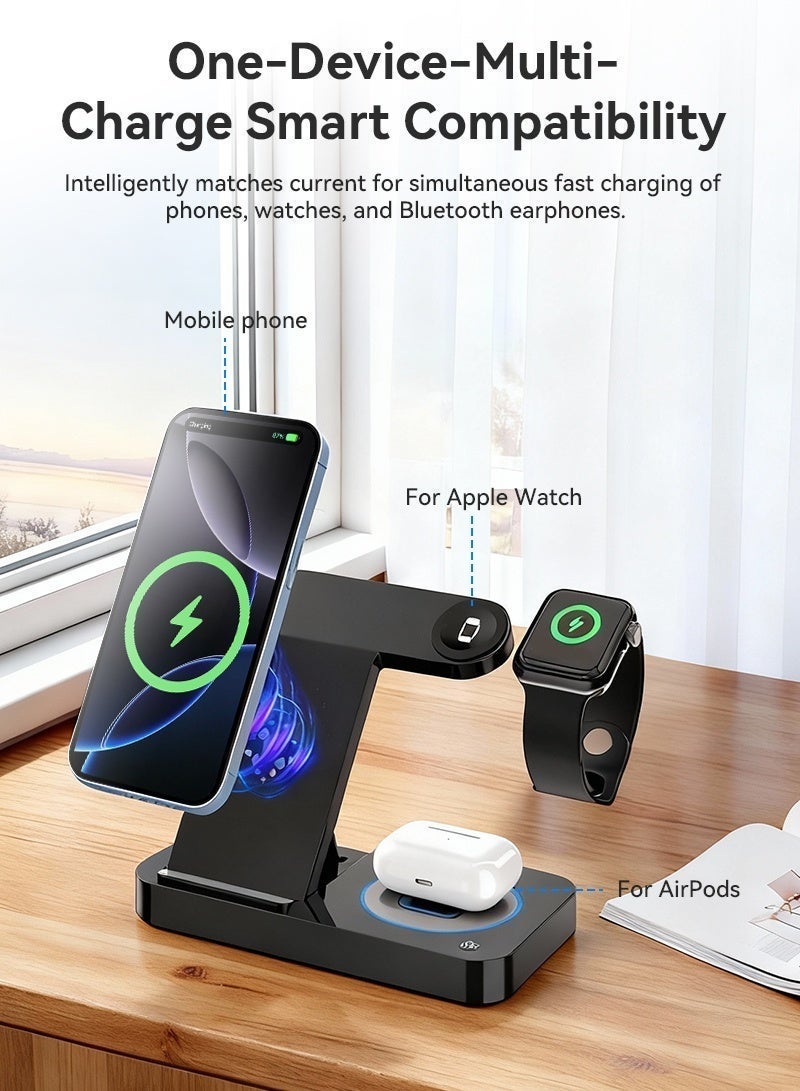Neyecam 15W 4-in-1 Foldable Wireless Charging Station, Qi Fast Charger Dock for iPhone, AirPods, Apple Watch, Huawei GT & Xiaomi Smartwatch, Compatible with All Qi-Enabled Phones & Earbuds - Image 3