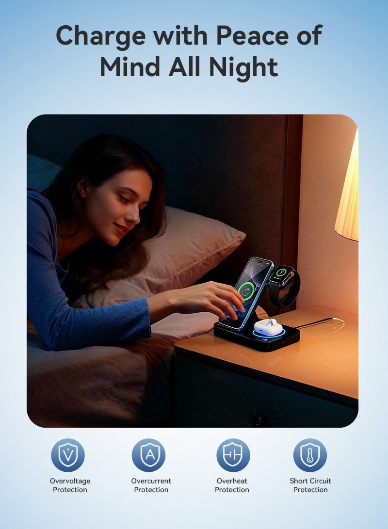 Neyecam 15W 4-in-1 Foldable Wireless Charging Station, Qi Fast Charger Dock for iPhone, AirPods, Apple Watch, Huawei GT & Xiaomi Smartwatch, Compatible with All Qi-Enabled Phones & Earbuds - Image 4