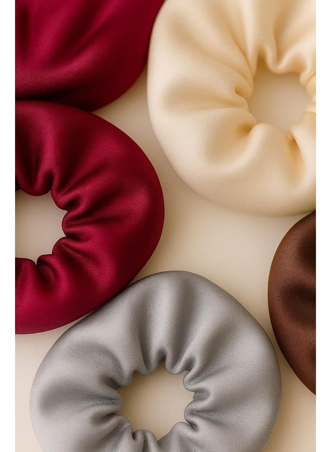 Space Fly Silk Satin Hair Scrunchies for Women - Stylish & Comfortable Hair Ties for Girls, Big & Small Sizes, For All Hair Types, Scrunchies Set of 4 (Pyaazi, Cream, Silver, Brown) - Image 2