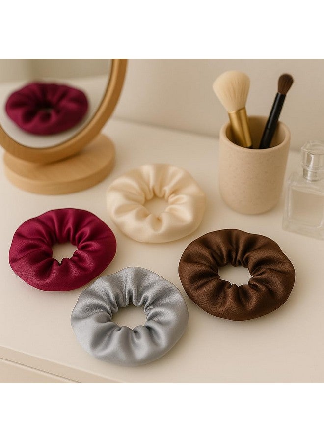 Space Fly Silk Satin Hair Scrunchies for Women - Stylish & Comfortable Hair Ties for Girls, Big & Small Sizes, For All Hair Types, Scrunchies Set of 4 (Pyaazi, Cream, Silver, Brown) - Image 1