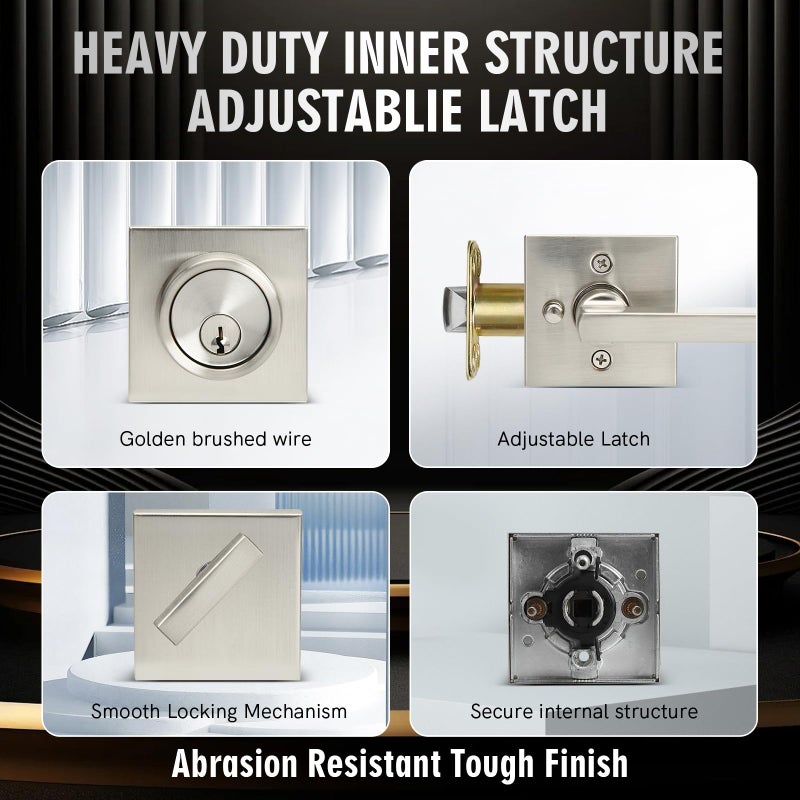 Cielsa Dawn Exterior Door Lock Set With Deadbolt  Keyed Alike Heavy Duty Privacy Handles Locksets  (4Pack-Set Satin Nickel) - Image 3