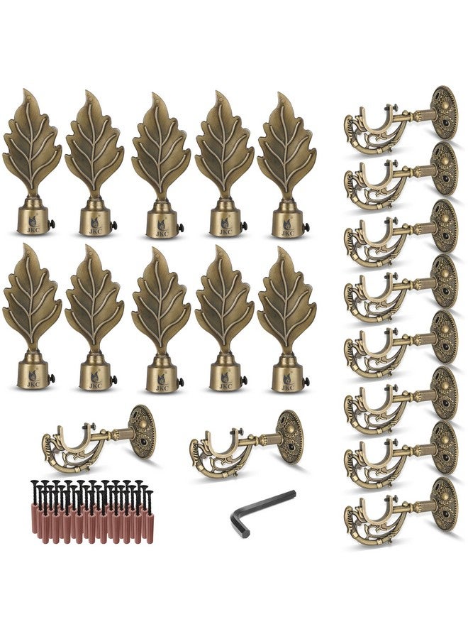 JKC JKC Antique Look Zinc Alloy Leaf Curtain Brackets and Holders - Curtain Bracket Set with Curtain Knobs and Rod End Cap, Ideal Curtain Knob Solution - Bracket 10 Holder 10 - Image 1