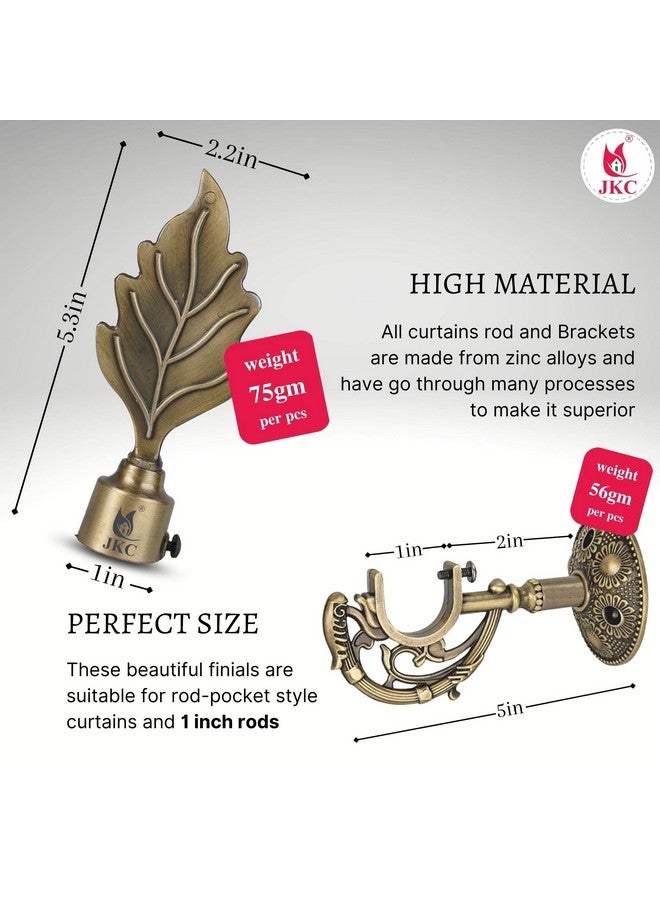 JKC JKC Antique Look Zinc Alloy Leaf Curtain Brackets and Holders - Curtain Bracket Set with Curtain Knobs and Rod End Cap, Ideal Curtain Knob Solution - Bracket 10 Holder 10 - Image 2