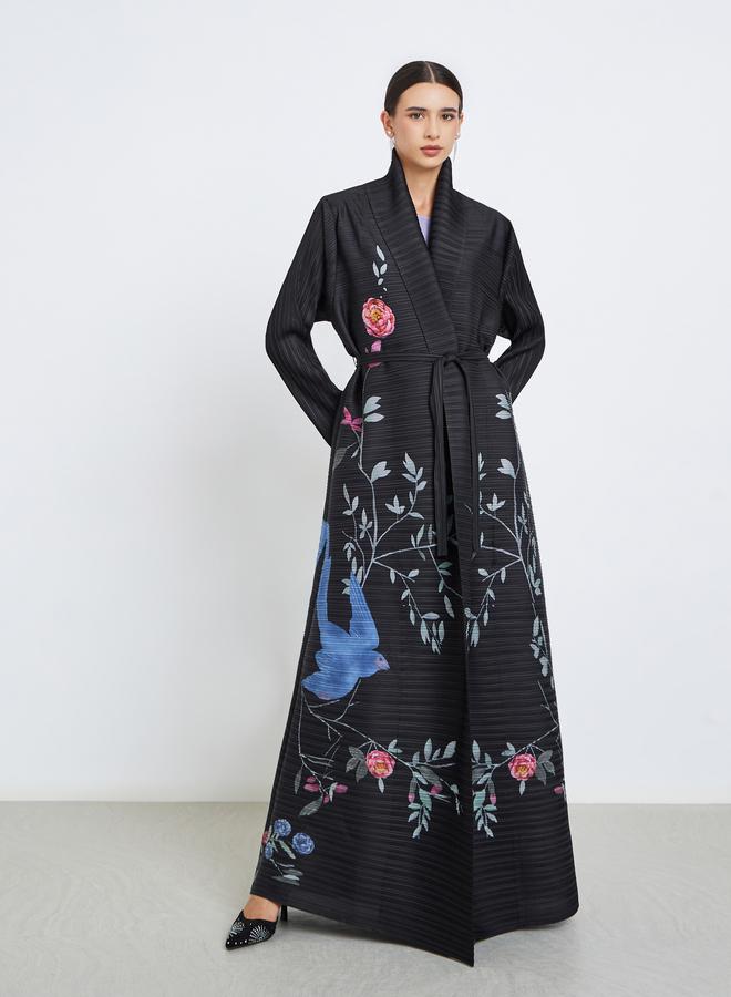 Take Two Floral Printed Textured Pleated Long Sleeve Abaya - Image 2