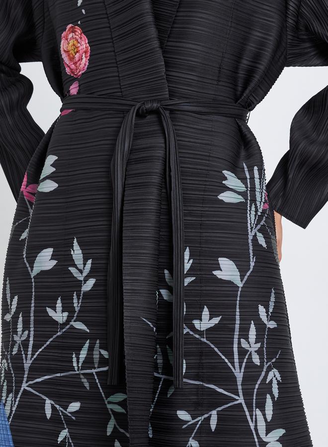 Take Two Floral Printed Textured Pleated Long Sleeve Abaya - Image 4