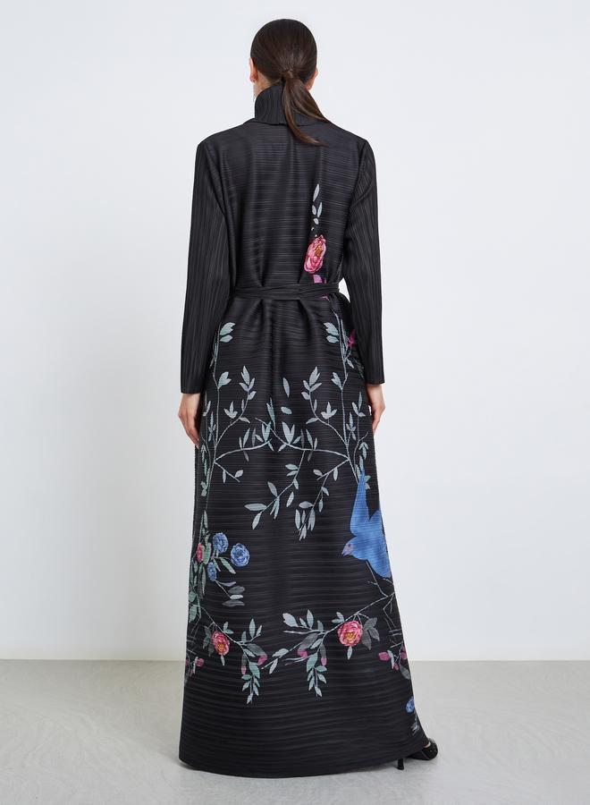 Take Two Floral Printed Textured Pleated Long Sleeve Abaya - Image 5