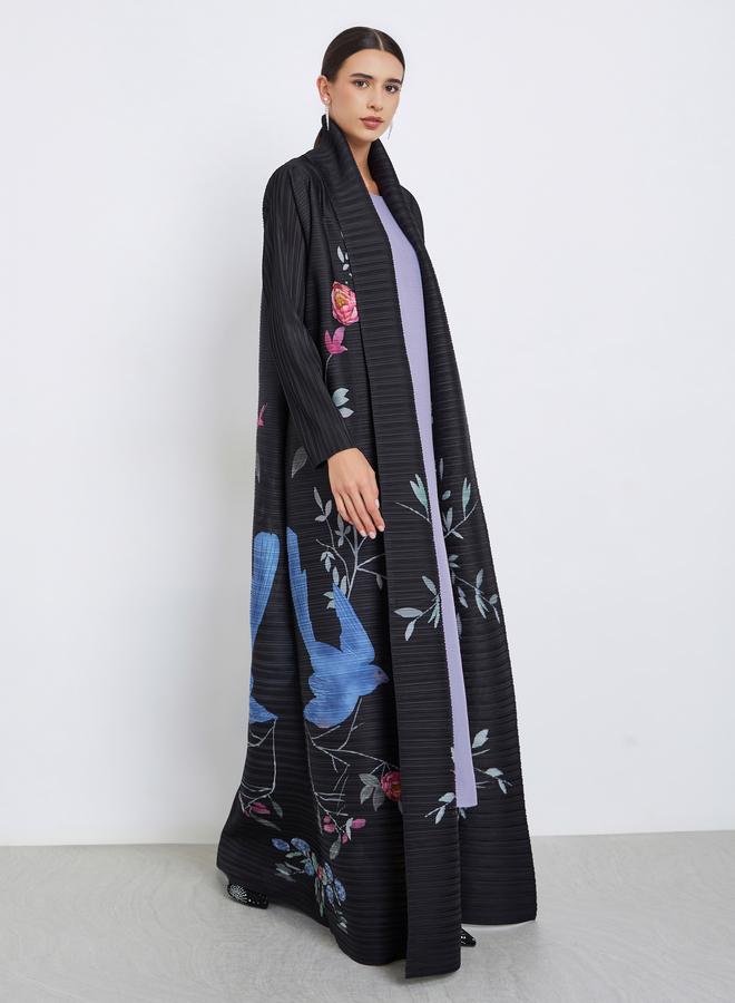 Take Two Floral Printed Textured Pleated Long Sleeve Abaya - Image 1