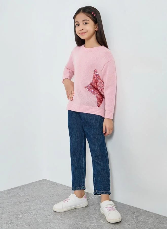 ستايلي سويت شيرت محبوك ومنمق بالترتر