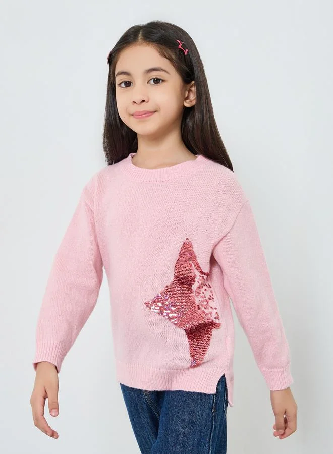 ستايلي سويت شيرت محبوك ومنمق بالترتر