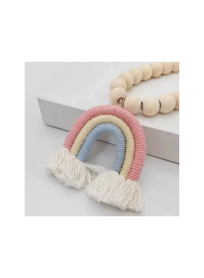 The Bros 2PCS Magnetic Curtain Holders with Tricolor Rainbow Tassel Pendant, Boho Curtain Tiebacks Woodbead Curtain Holdbacks Home Decoration - Image 4