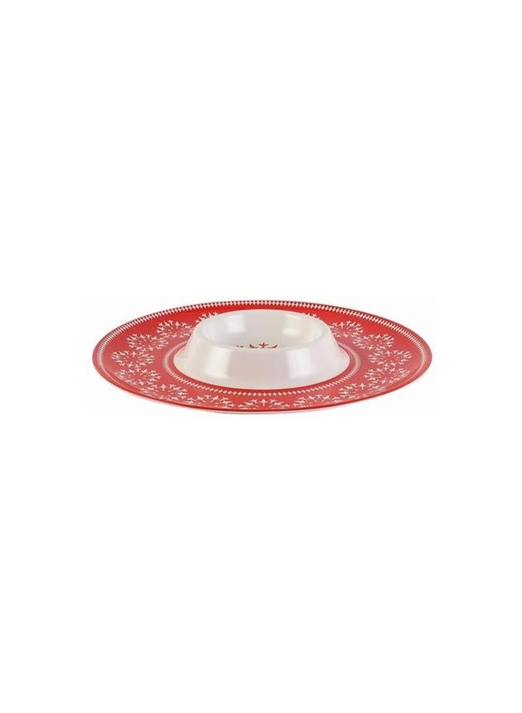 Melamine Pasta Plate Chip And Dip Set Round Serving Tray 2 Pack Chip Party Plate Serving Tray With Sauce Divider Innovative Multi Use Versatile Convenient For Party Red  - Image 2
