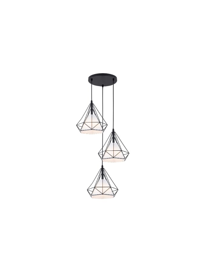 Best Power Modern Geometric Pendant Light 6145-3 – Industrial Black Metal Frame with White Shade, E27 Bulb Socket, Adjustable Hanging Length (75cm), Ideal for Living Room, Dining Room, and Kitchen - Image 4