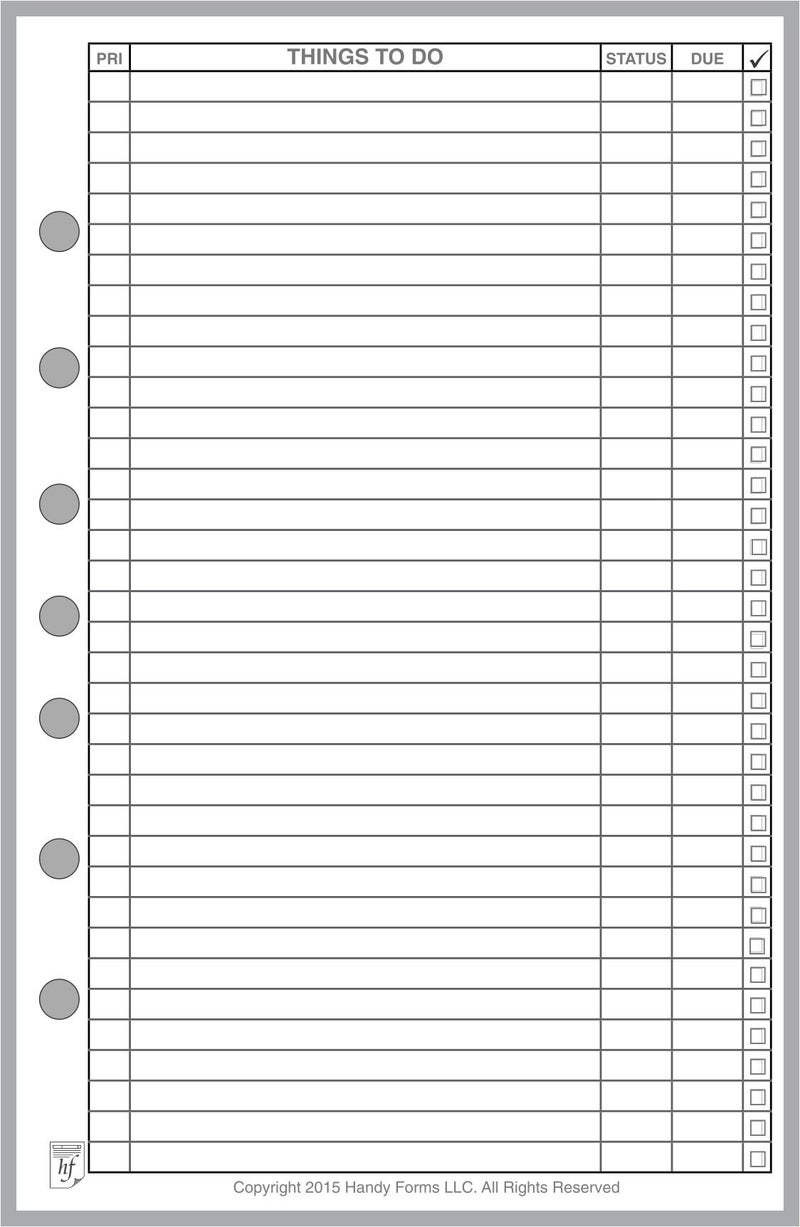 Classic Size to Do List Planner Insert, Sized and Punched with 7 Holes for 7-Ring Notebooks Such as Franklin, etc. (5.5" x 8.5")