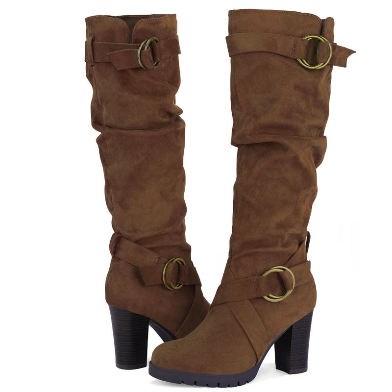 mysoft Women's Knee High Boots Fashion Chunky Block Heel Warm Winter Boots with Side Zippers - Image 3