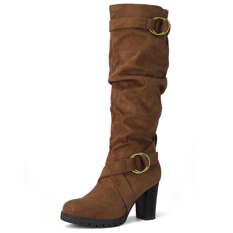 mysoft Women's Knee High Boots Fashion Chunky Block Heel Warm Winter Boots with Side Zippers - Image 1