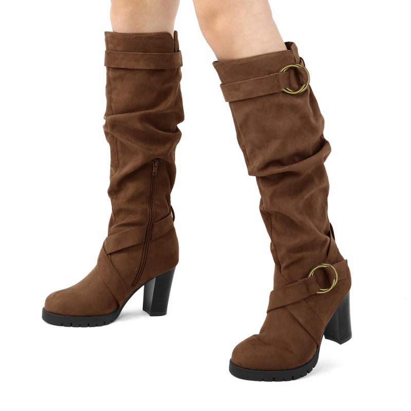 mysoft Women's Knee High Boots Fashion Chunky Block Heel Warm Winter Boots with Side Zippers - Image 5