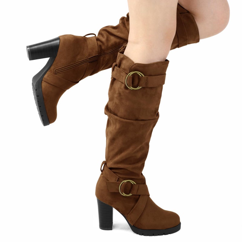 mysoft Women's Knee High Boots Fashion Chunky Block Heel Warm Winter Boots with Side Zippers - Image 2