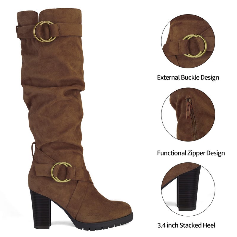 mysoft Women's Knee High Boots Fashion Chunky Block Heel Warm Winter Boots with Side Zippers - Image 4