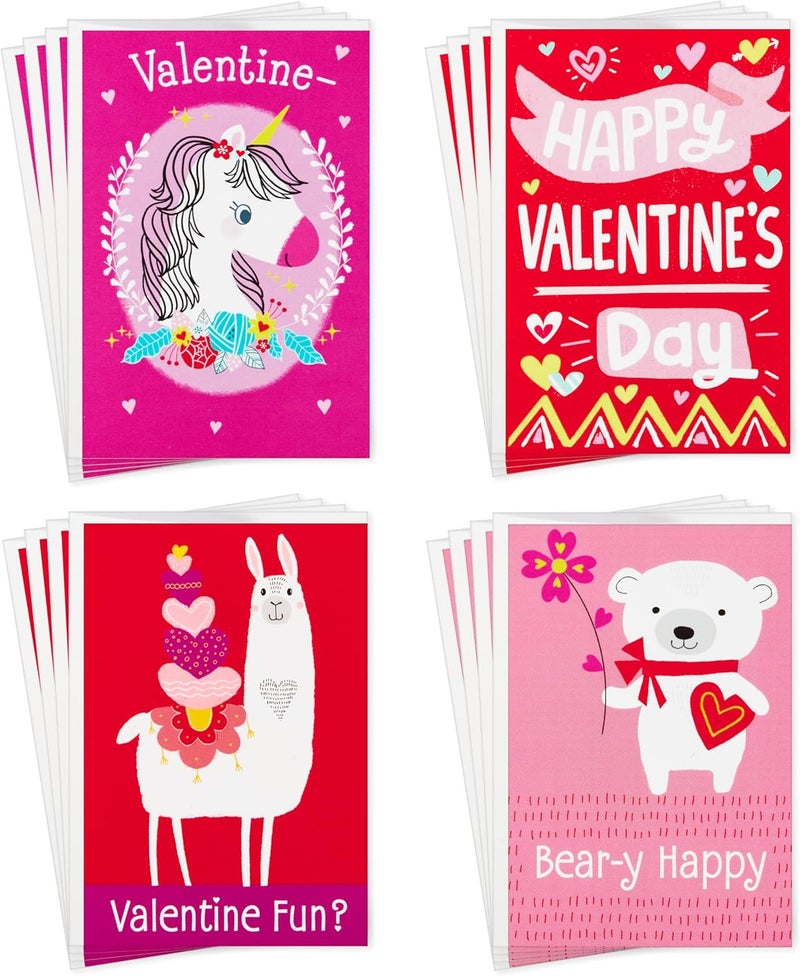 Hallmark Assorted Mini Valentine's Day Cards for Kids - 12 Cards with Envelopes (Unicorns, Bears, Llamas) - Image 1