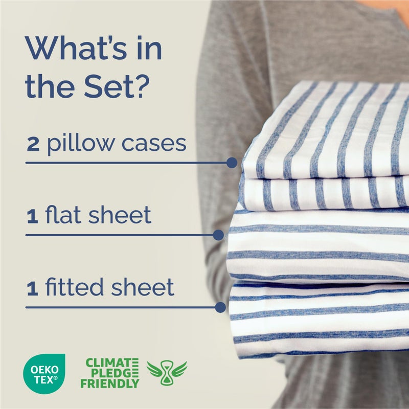 CGK Unlimited King Size 4 Piece Sheet Set - Comfy Breathable & Cooling Bed Sheets Set - Hotel Luxury Bedding for Women, Men, Kids, Teens, Boys & Girls - Deep Pockets, Soft, Wrinkle Free - Oeko-Tex - Blue Stripes 2 - Image 2