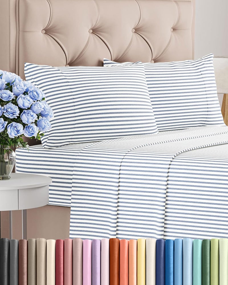 CGK Unlimited King Size 4 Piece Sheet Set - Comfy Breathable & Cooling Bed Sheets Set - Hotel Luxury Bedding for Women, Men, Kids, Teens, Boys & Girls - Deep Pockets, Soft, Wrinkle Free - Oeko-Tex - Blue Stripes 2 - Image 1