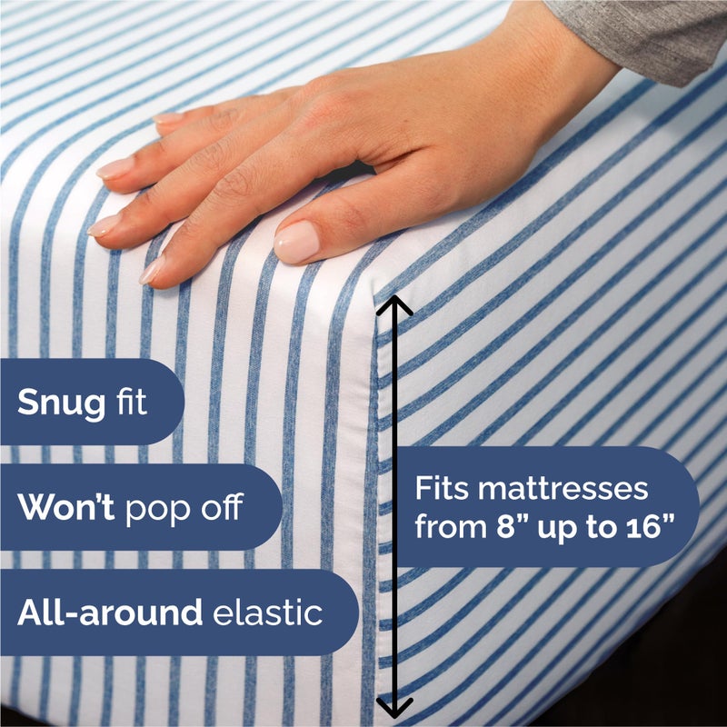 CGK Unlimited King Size 4 Piece Sheet Set - Comfy Breathable & Cooling Bed Sheets Set - Hotel Luxury Bedding for Women, Men, Kids, Teens, Boys & Girls - Deep Pockets, Soft, Wrinkle Free - Oeko-Tex - Blue Stripes 2 - Image 3
