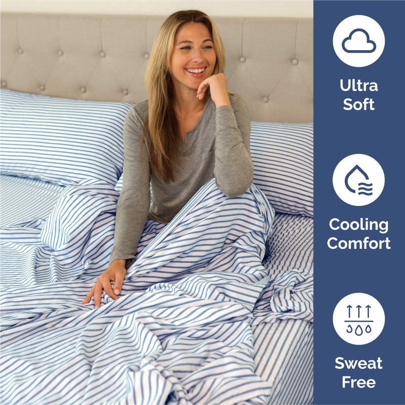 CGK Unlimited King Size 4 Piece Sheet Set - Comfy Breathable & Cooling Bed Sheets Set - Hotel Luxury Bedding for Women, Men, Kids, Teens, Boys & Girls - Deep Pockets, Soft, Wrinkle Free - Oeko-Tex - Blue Stripes 2 - Image 4