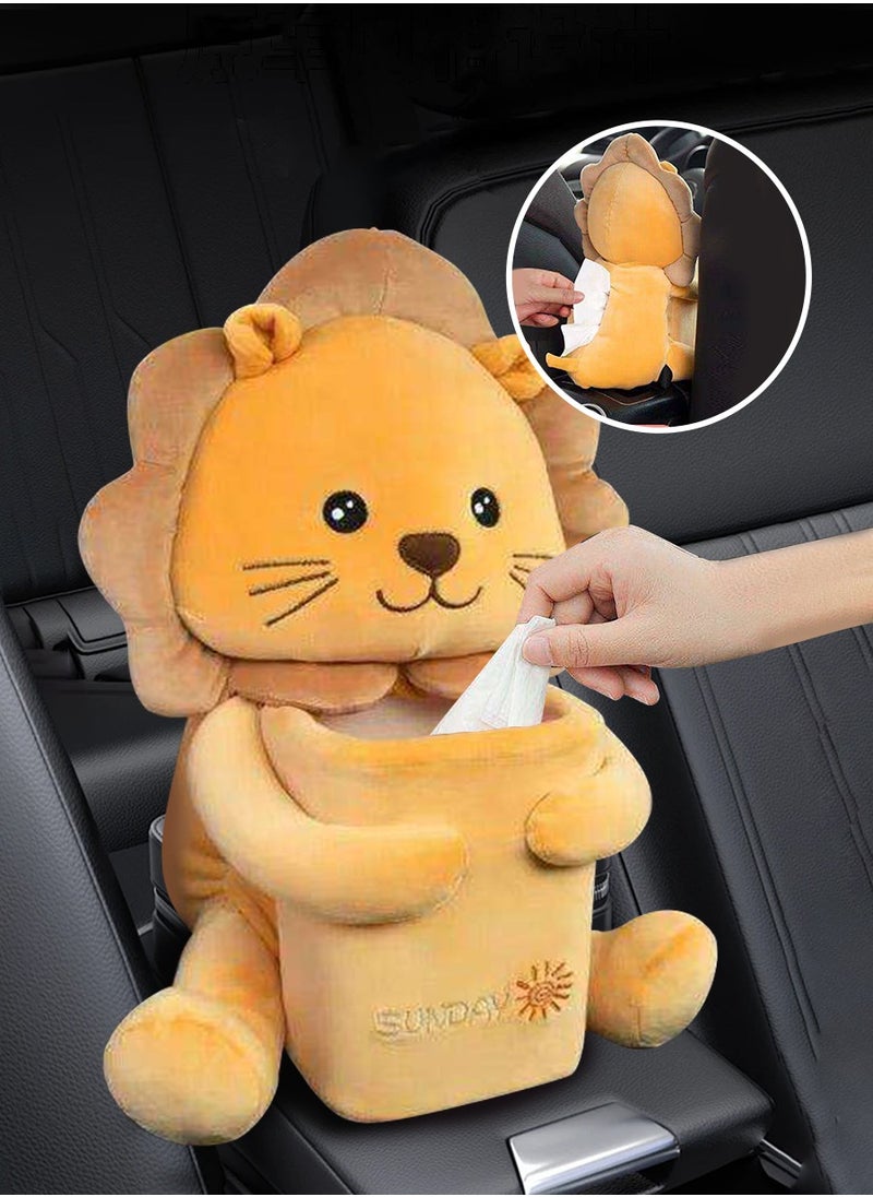 Beirui Car Tissue Box, 2 in 1 Cartoon Car Tissue Box, Creative Tissue Box, Tissue Box, Trash Can 2 in 1, Cute Little Lion Tissue Box, Storage Box  - Image 1