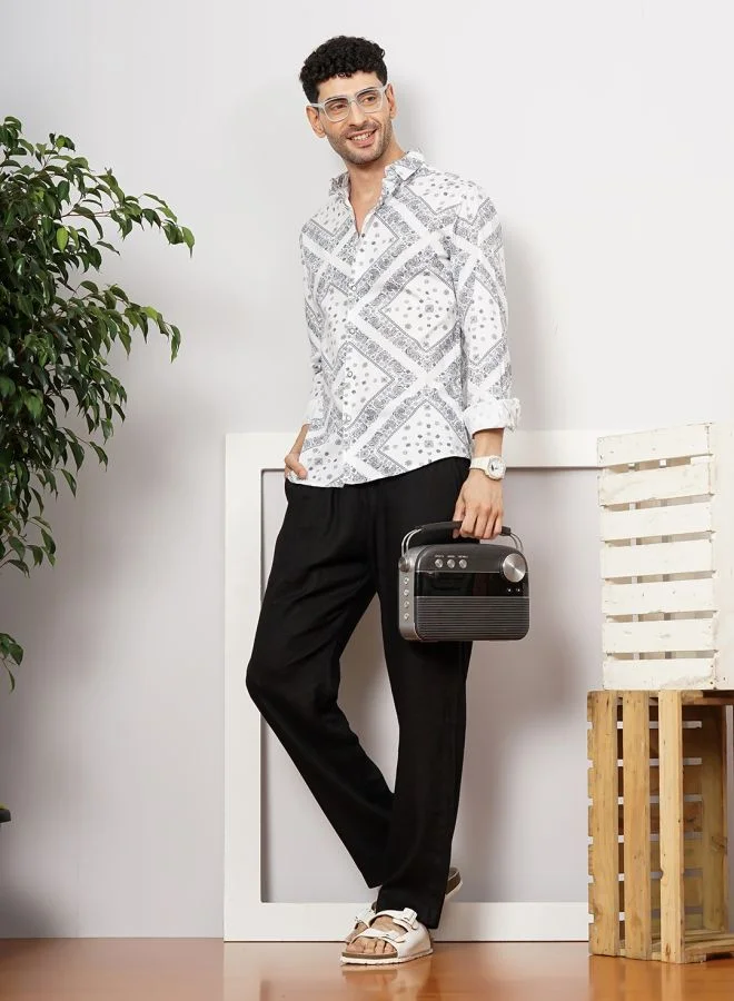 The Indian Garage Co Men Regular Fit Paisley Printed Full Sleeves Cutaway Collar Casual Shirt