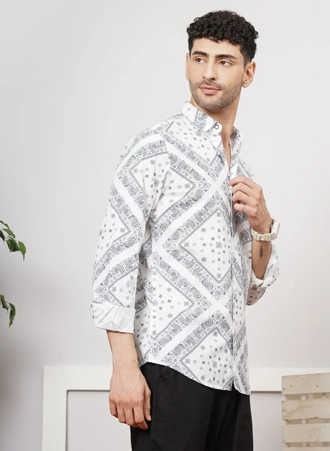 The Indian Garage Co Men Regular Fit Paisley Printed Full Sleeves Cutaway Collar Casual Shirt