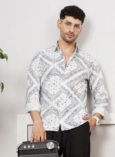 شركة المرآب الهندية Men Regular Fit Paisley Printed Full Sleeves Cutaway Collar Casual Shirt