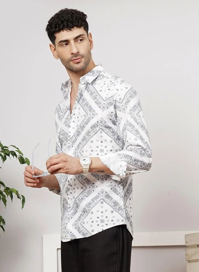 The Indian Garage Co Men Regular Fit Paisley Printed Full Sleeves Cutaway Collar Casual Shirt
