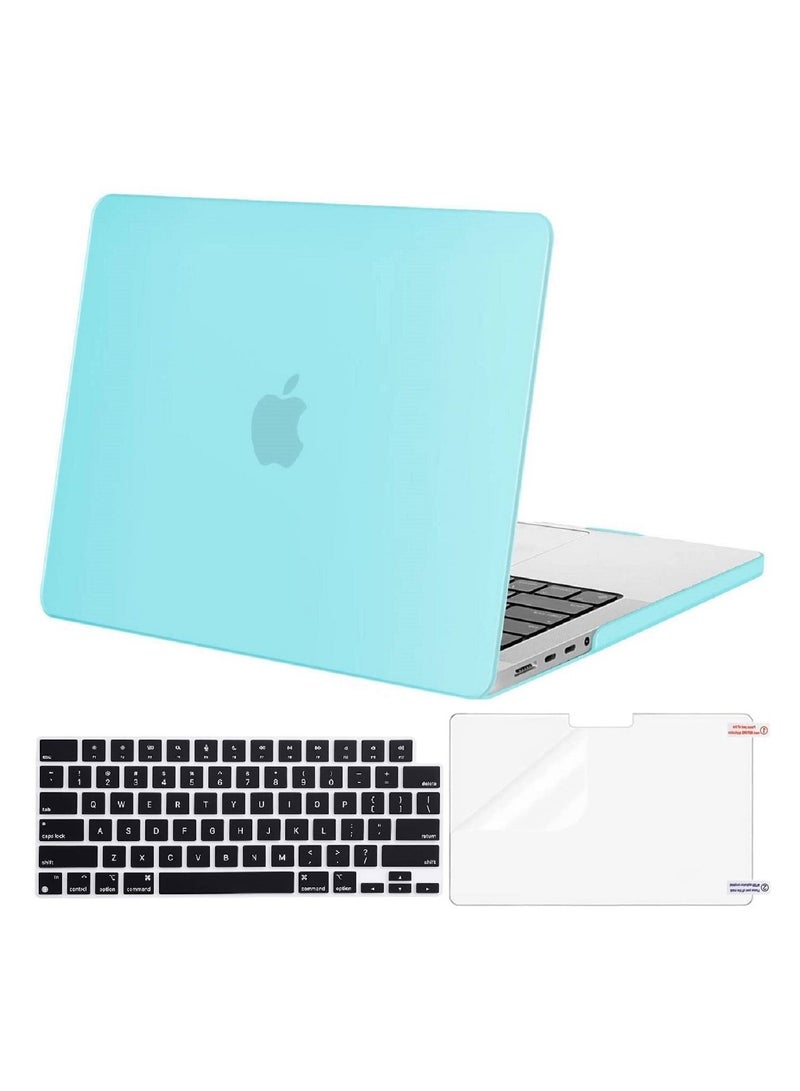 AMM Hard Shell Case with US Layout English Keypad Cover and Screen Protector Compatible for MacBook Pro 14-Inch 2021 2022 Release A2442 M1 Pro M1 Max with Liquid Retina XDR Display Touch ID Turquoise - Image 1