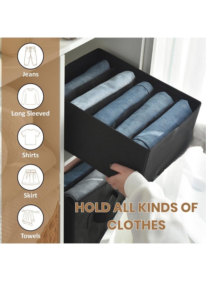 JD FRESH JD FRESH 6 Pcs Non-Woven Cloth Organizer for Storage/Foldable Wardrobe Organiser for Clothes/Collapsible Storage Box/Storage Baskets for Organizing Shirts/Pants/Jeans/Dress/Sweaters - (5 Slot, Black)  - Image 5